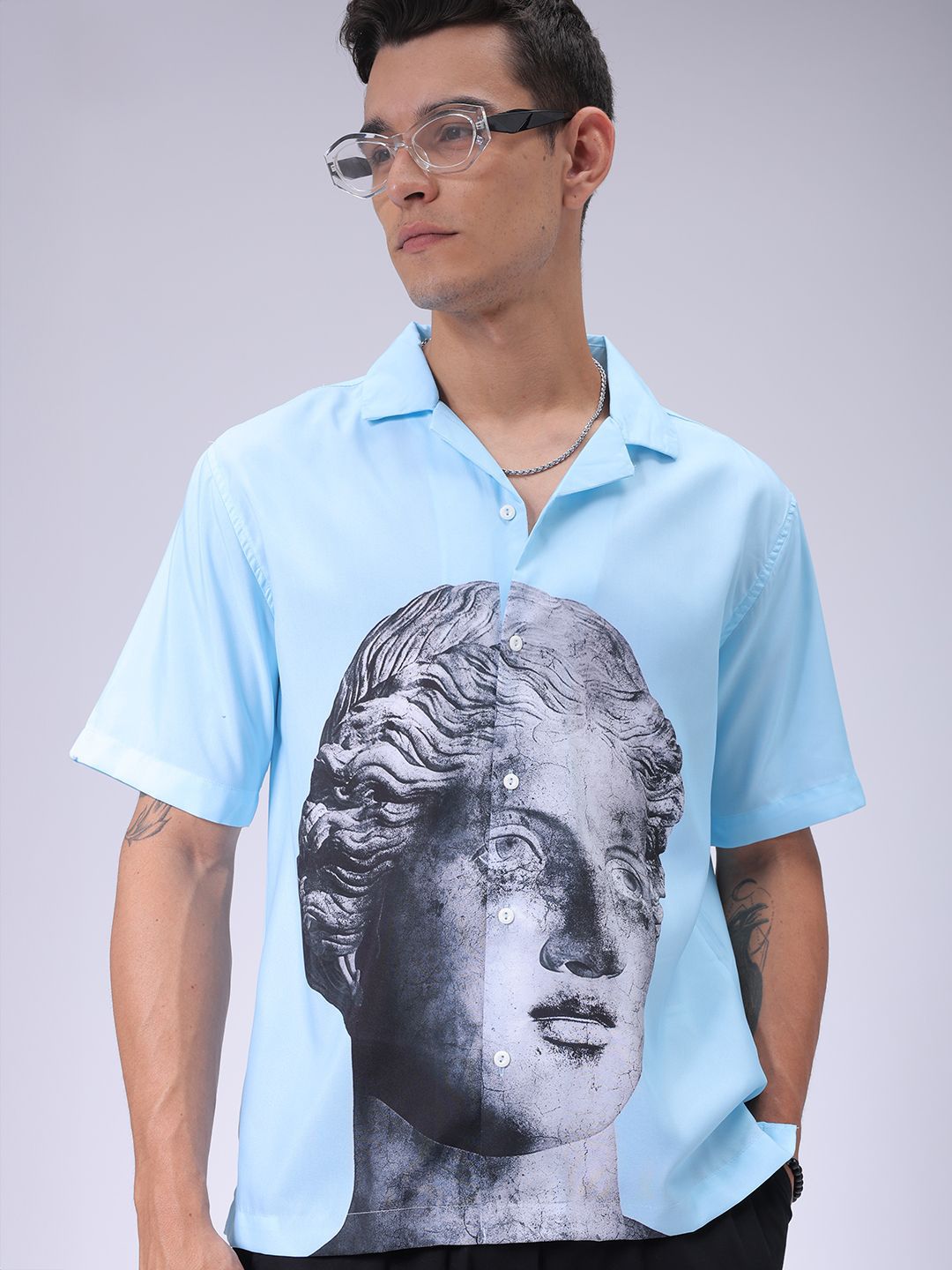 The Indian Garage Co Men Cuban Collar Graphic Printed Oversized Resortwear Shirt