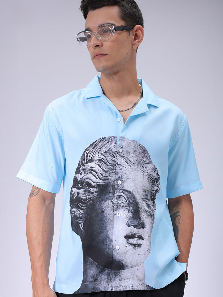 The Indian Garage Co Men Cuban Collar Graphic Printed Oversized Resortwear Shirt