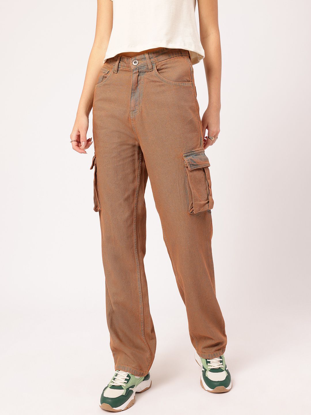 DressBerry Women Modern Minimalism Cargo Jeans with Colourwash