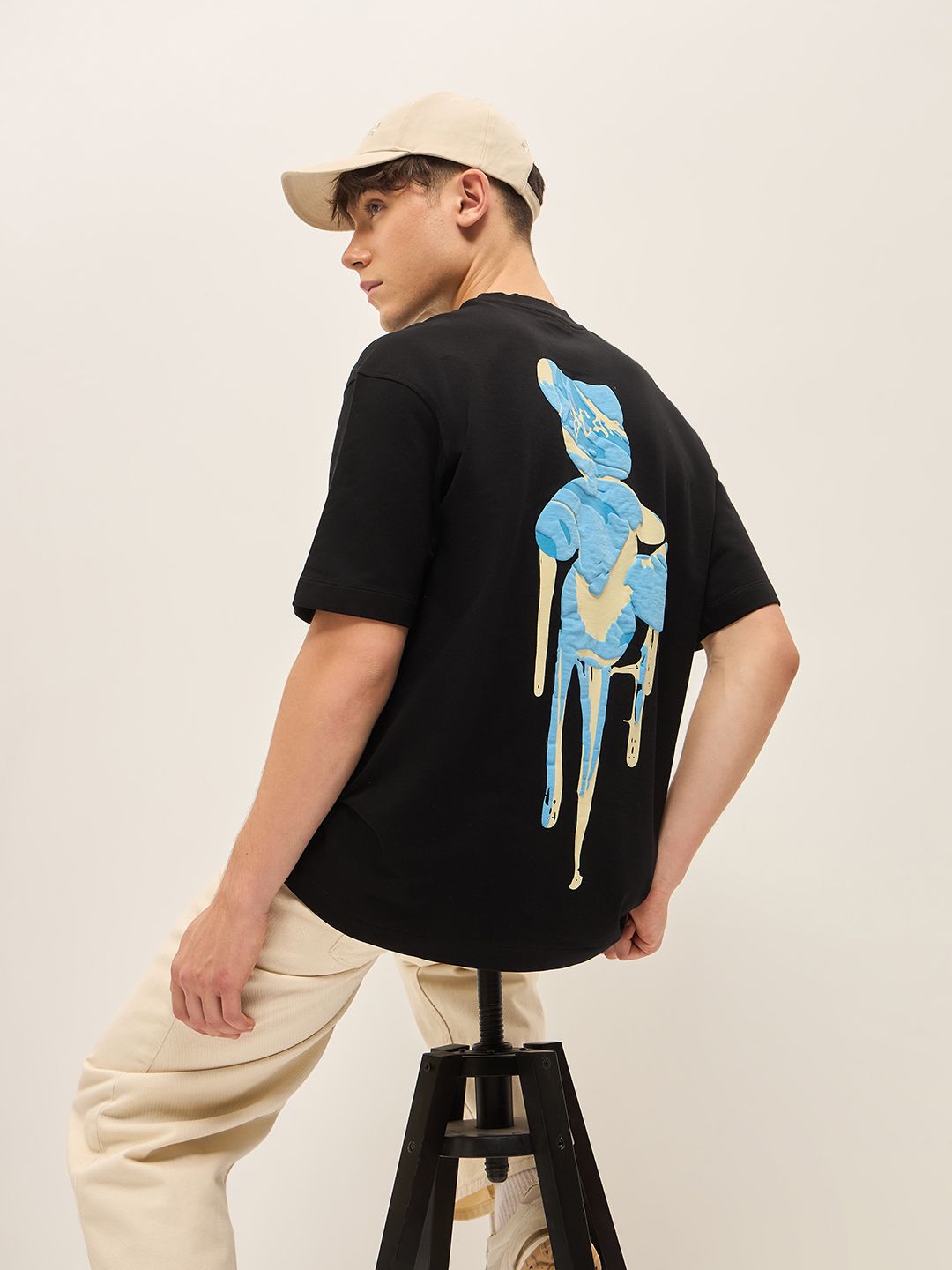 THE BEAR HOUSE Abstract Printed Drop Shoulder Sleeves Cotton Oversized T-shirt