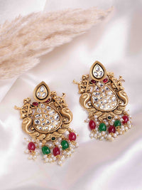 PANASH 22CT Gold Plated Cubic Zirconia Studded Drop Earrings