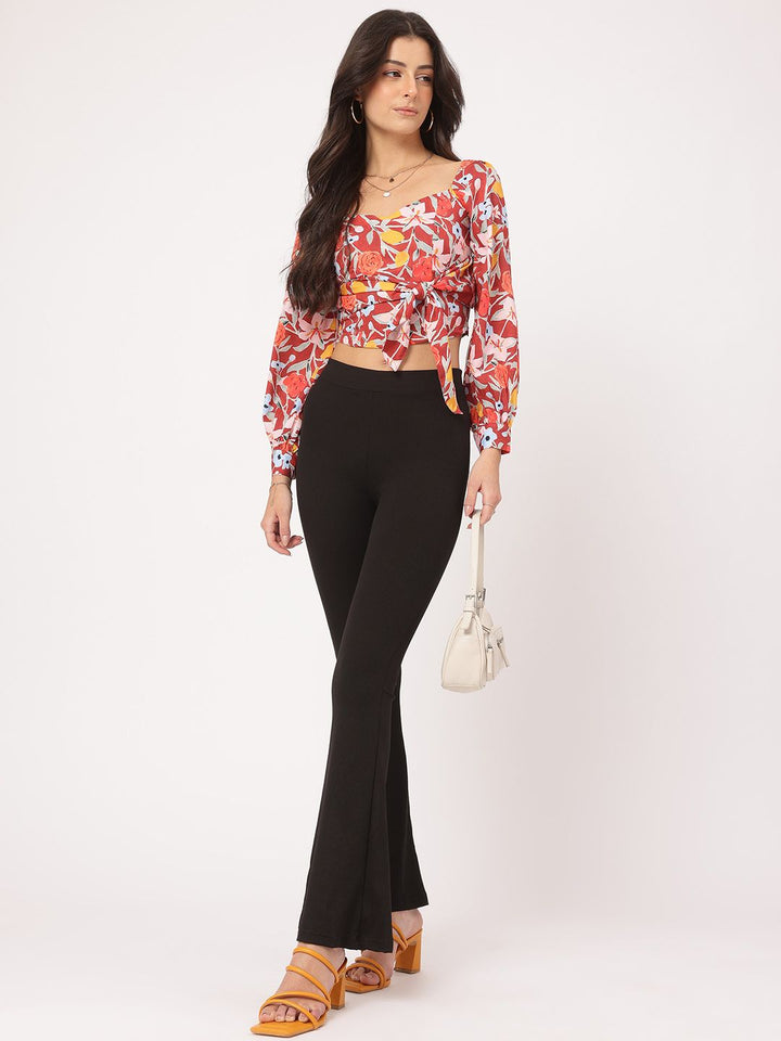 DressBerry Sweet Serenity Floral Print Tie-Up Crop Top