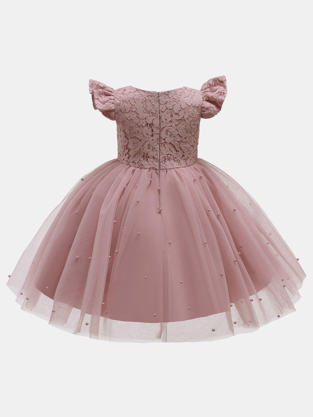 YK Girls Embellished Flutter Sleeve Fit & Flare Dress