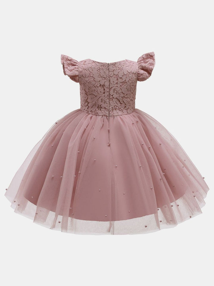 YK Girls Embellished Flutter Sleeve Fit & Flare Dress