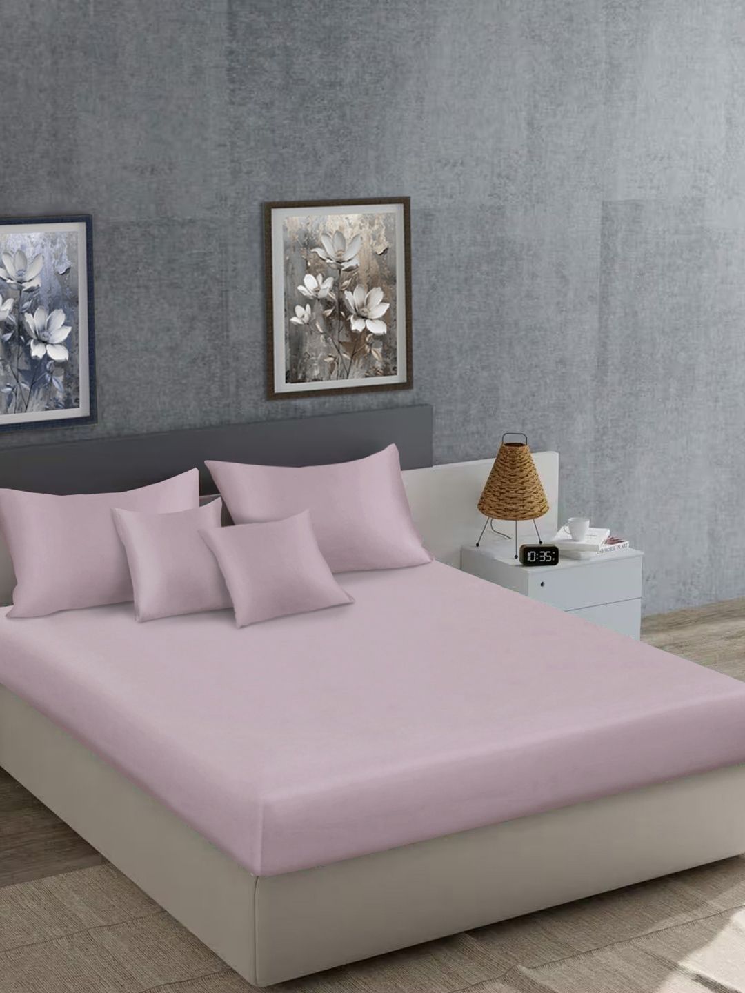 Myntra Elegant Homes Flat 400 TC Cadar Katil Super King Dengan 2 Sarung Bantal & 2 Sarung Kusyen