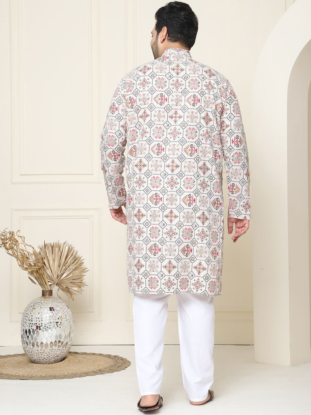 SOJANYA PLUS Ethnic Motifs Printed Cotton Linen Straight Kurta with Pyjamas