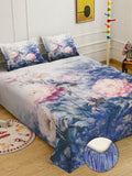 KLOTTHE Blue & Pink Floral Printed Dilengkapi 300 TC King Bedsheet Dengan 2 Sarung Bantal