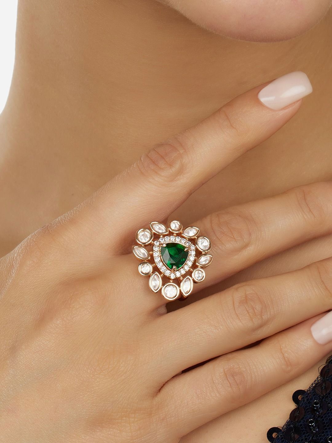Set Mutiara Zaveri Daripada 2 Cincin Jari Boleh Laras Zirkonia Kubik Bertampal Batu