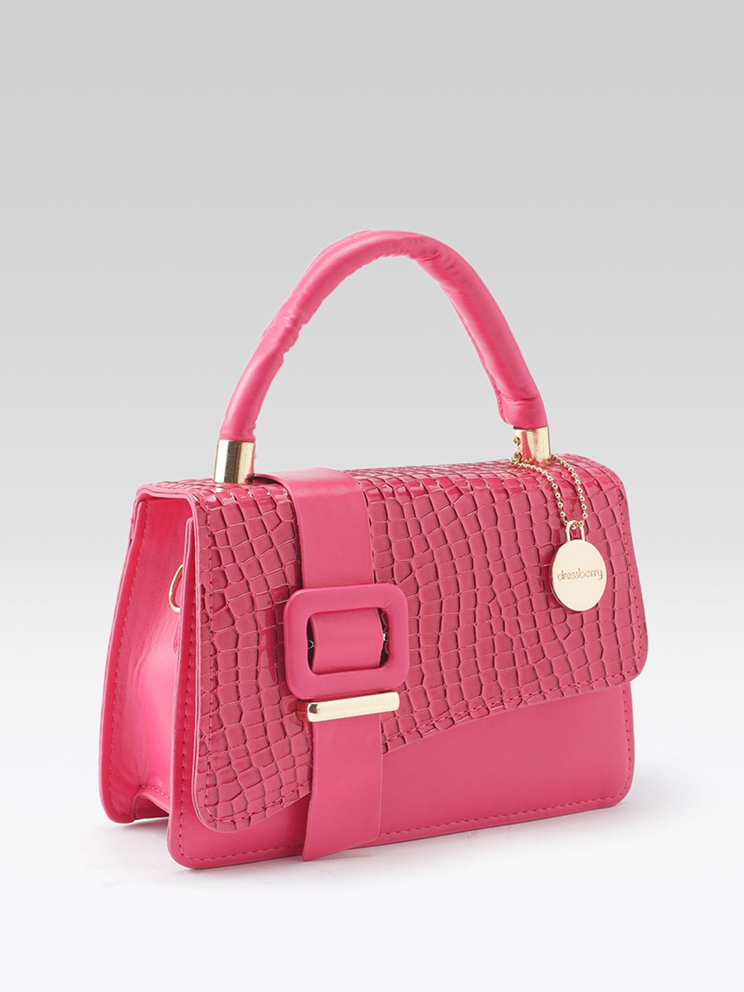 DressBerry Croc Textured Structured Satchel Bag