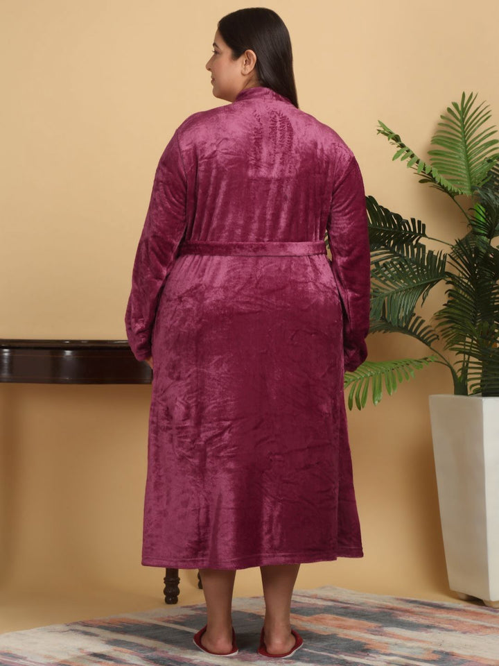 KLOTTHE Women Plus Size Woollen Bath Robe With Belt