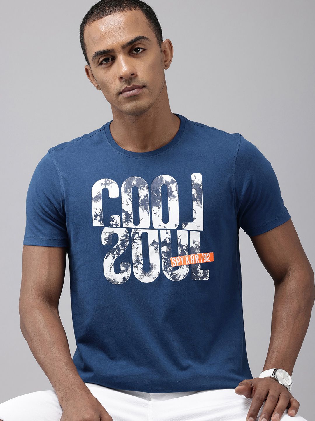 SPYKAR Typography Printed Pure Cotton Slim Fit T-shirt