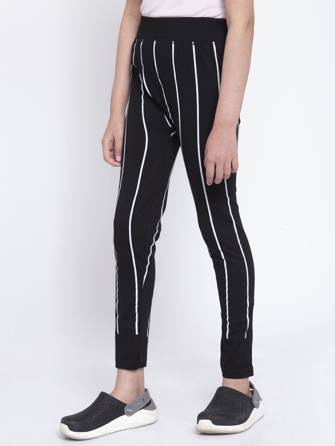 KLOTTHE Girls Striped Slim Fit Ankle Length Joggers Trousers