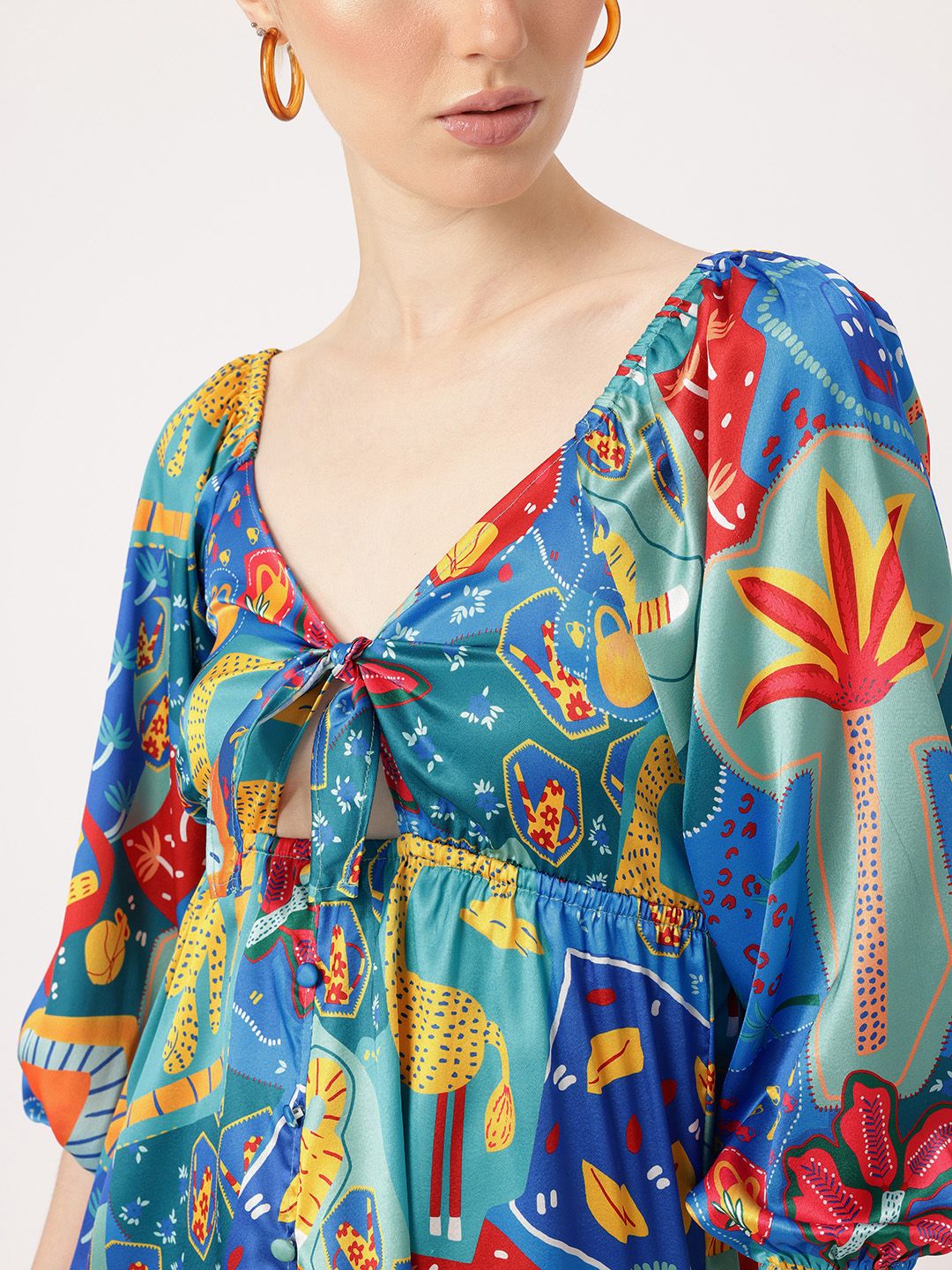 DressBerry Coachella Core Printed Cut-Out A-Line Mini Dress