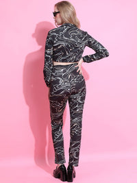 Tokyo Talkies Black & Grey Abstract Printed Top With Trouser
