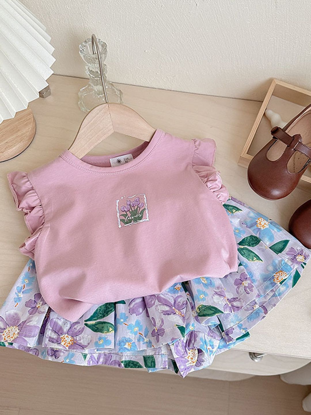 YK Girls Printed Top & Skirts Clothing Set