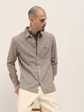 THE BEAR HOUSE Men Slim Fit Checked Spread Collar Cotton Casual Shirt