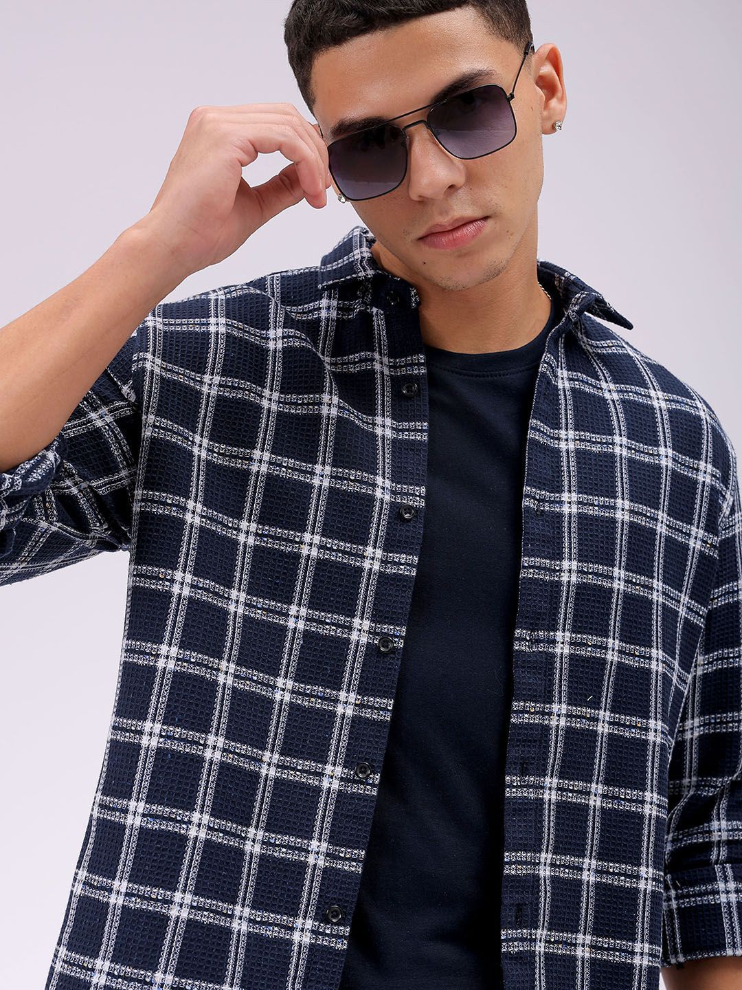The Indian Garage Co Men Relaxed Fit Checked Textured Resortwear Shirt