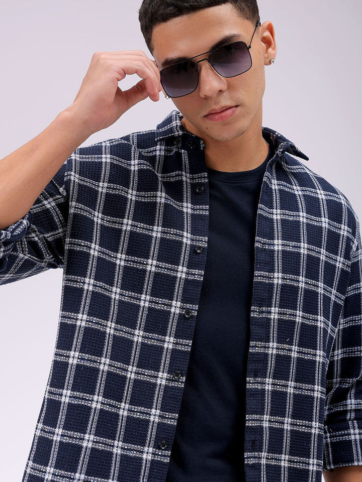 The Indian Garage Co Men Relaxed Fit Checked Textured Resortwear Shirt