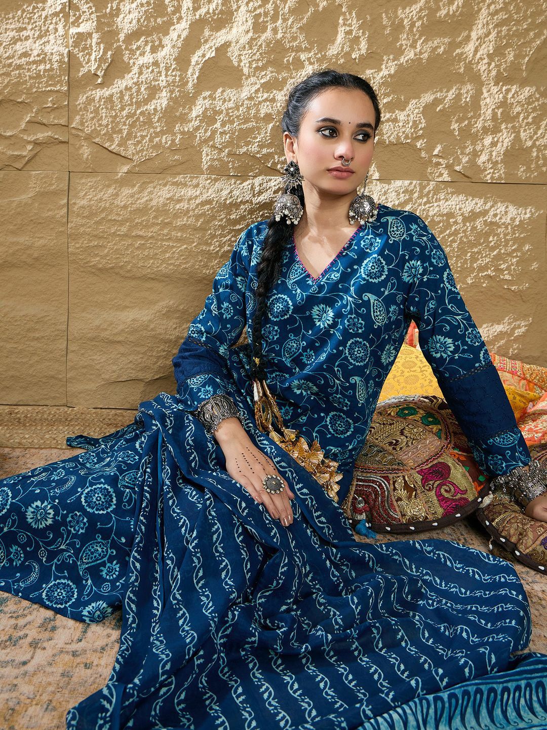 Indo Era Women Paisley Printed Pure Cotton Kurta with Trousers & Dupatta