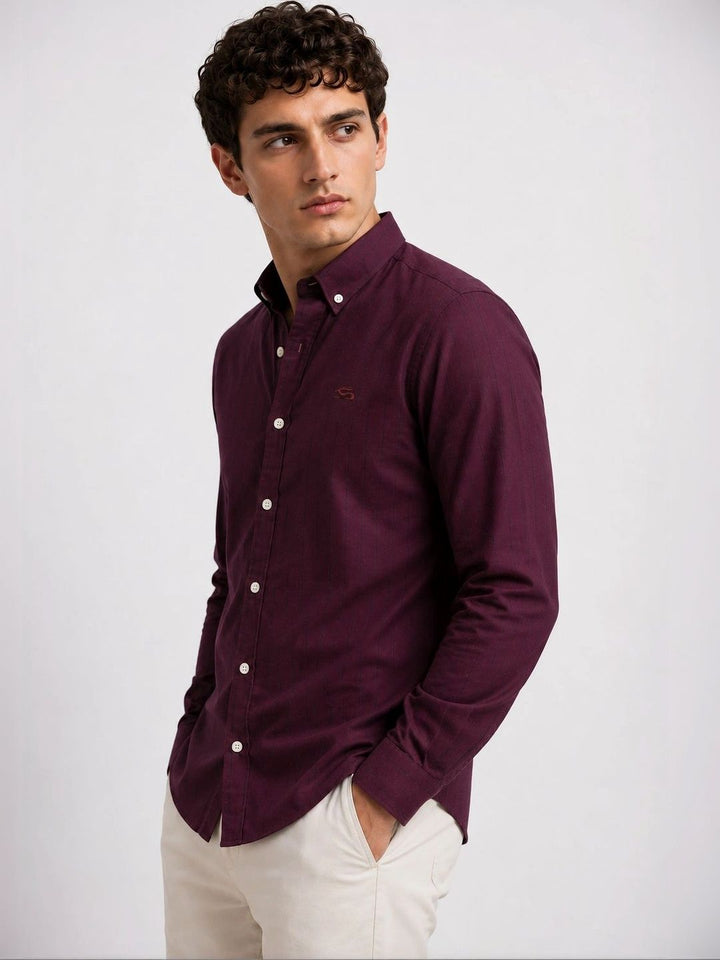ADRO Men Maroon Striped Regular Fit Casual Cotton Shirt
