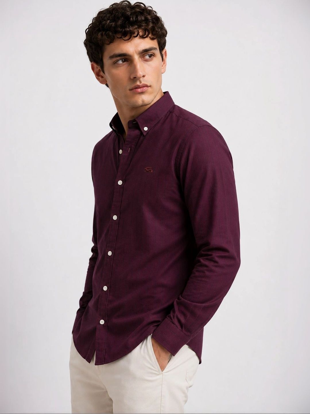 ADRO Men Maroon Striped Regular Fit Casual Cotton Shirt