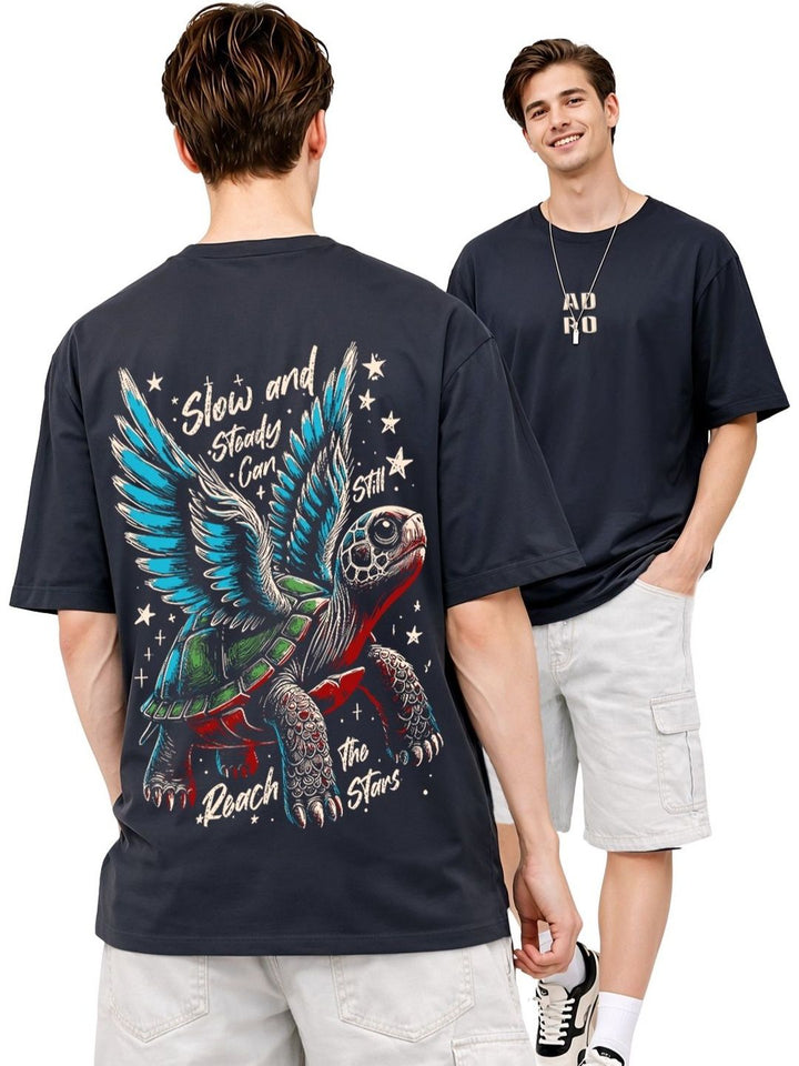 ADRO Graphic Printed Drop-Shoulder Sleeves Cotton T-shirt