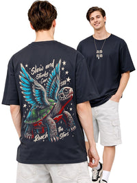 ADRO Graphic Printed Drop-Shoulder Sleeves Cotton T-shirt