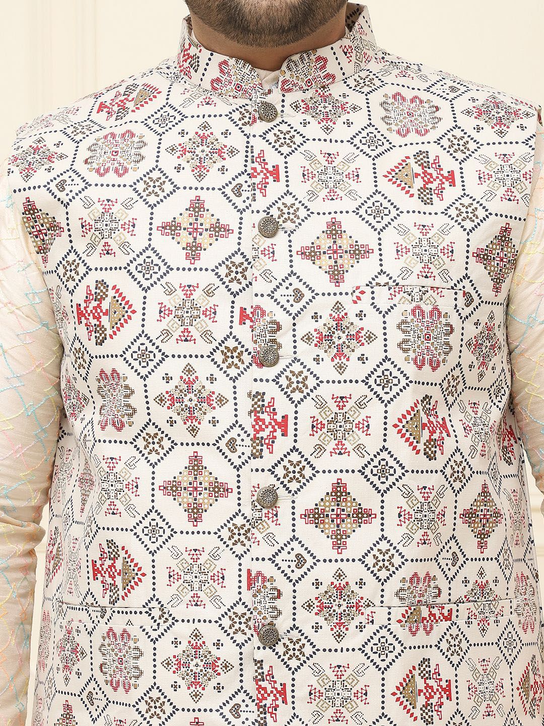 SOJANYA PLUS Men Printed Nehru Plus Size Jacket