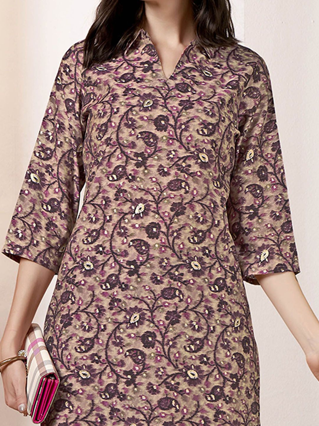 Anouk Paisley Printed Shirt Collar Regular Kurta With Trousers