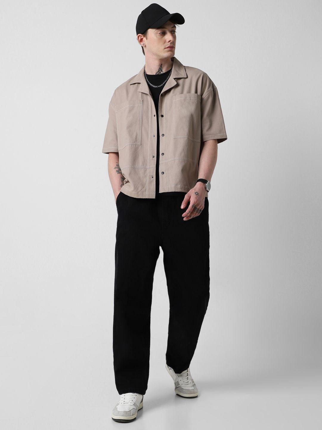 VASTRADO Men Classic Cuban Collar Solid Cotton Oversized Casual Shirt