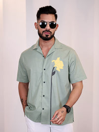 Baju Kasual Eszett Lelaki Floral Printed Spread Collar Cotton