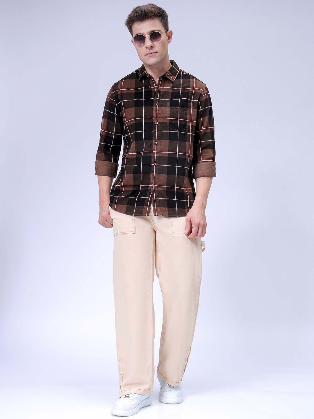The Indian Garage Co Spread Collar Tartan Checked Casual Shirt