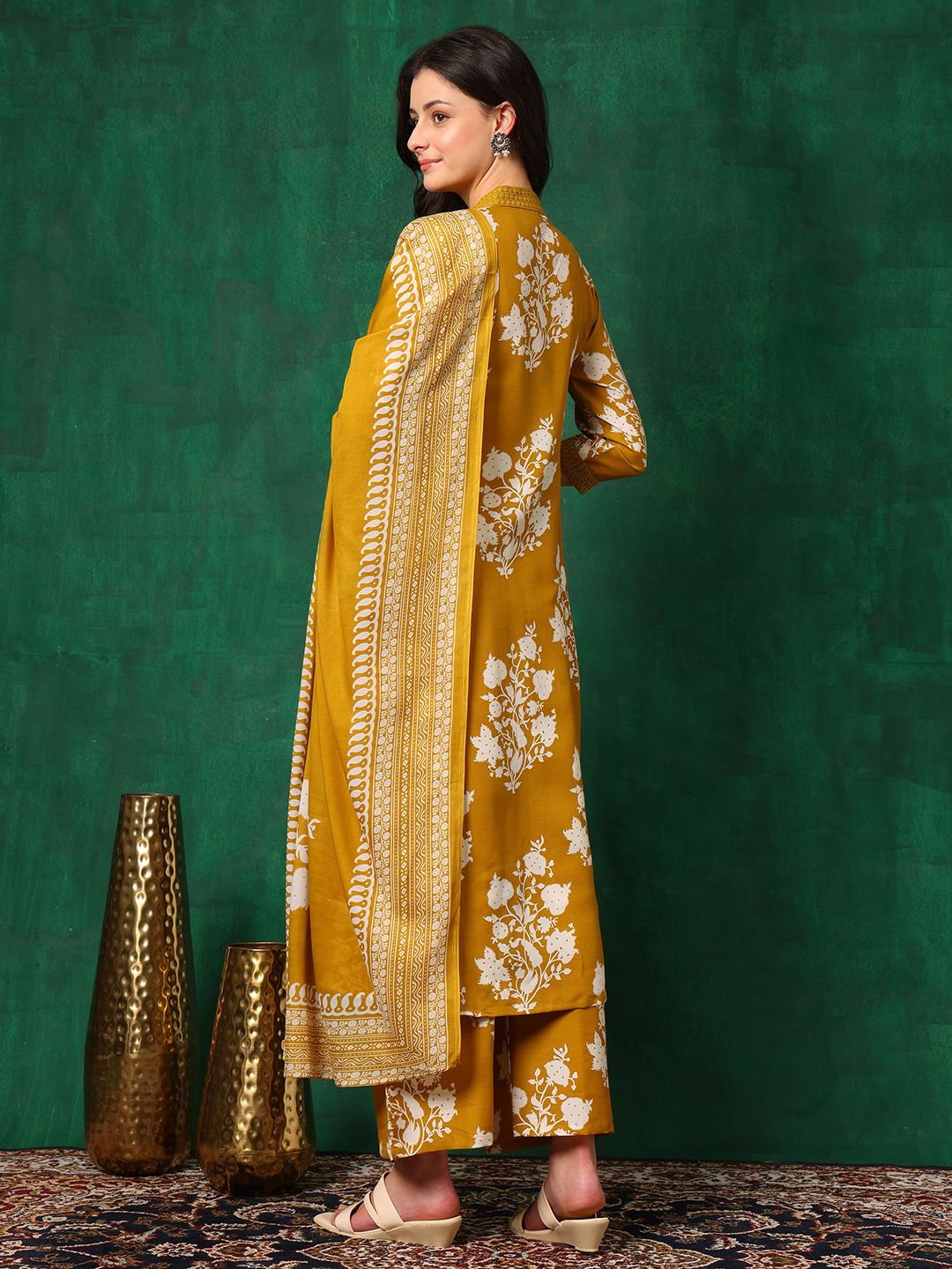 KALINI Floral Printed A-Line Kurta with Palazzos & With Dupatta