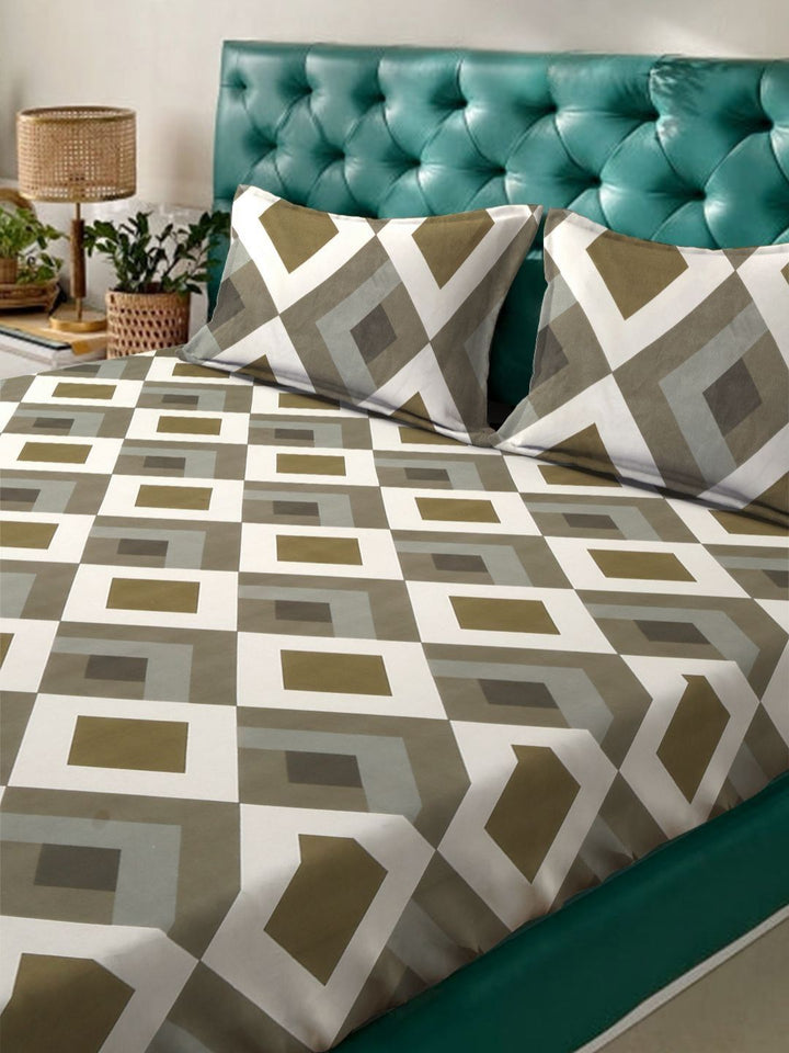 Myntra Elegant Homes White Geometric Polycotton 300 TC King Fine Bedsheet dengan 2 Sarung Bantal-87 x 93 inci