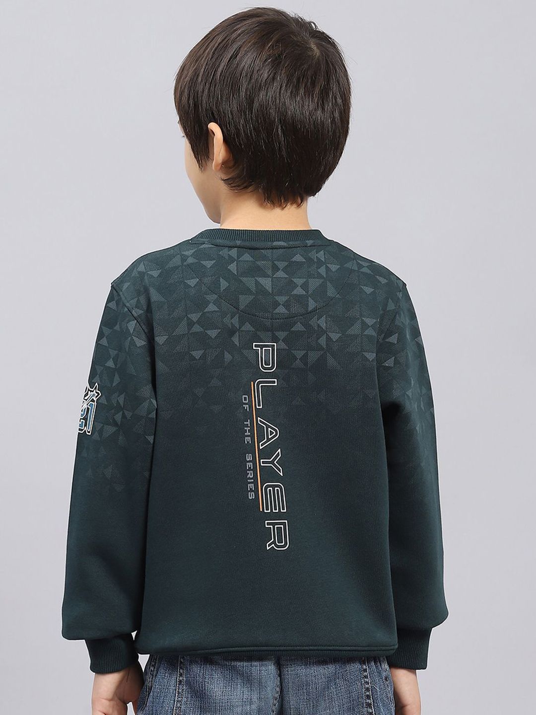 Monte Carlo  Boys Cotton Green Printed Round Neck Full Sleeves Pullover Sweatshirt