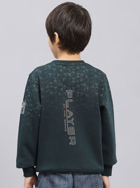 Monte Carlo  Boys Cotton Green Printed Round Neck Full Sleeves Pullover Sweatshirt