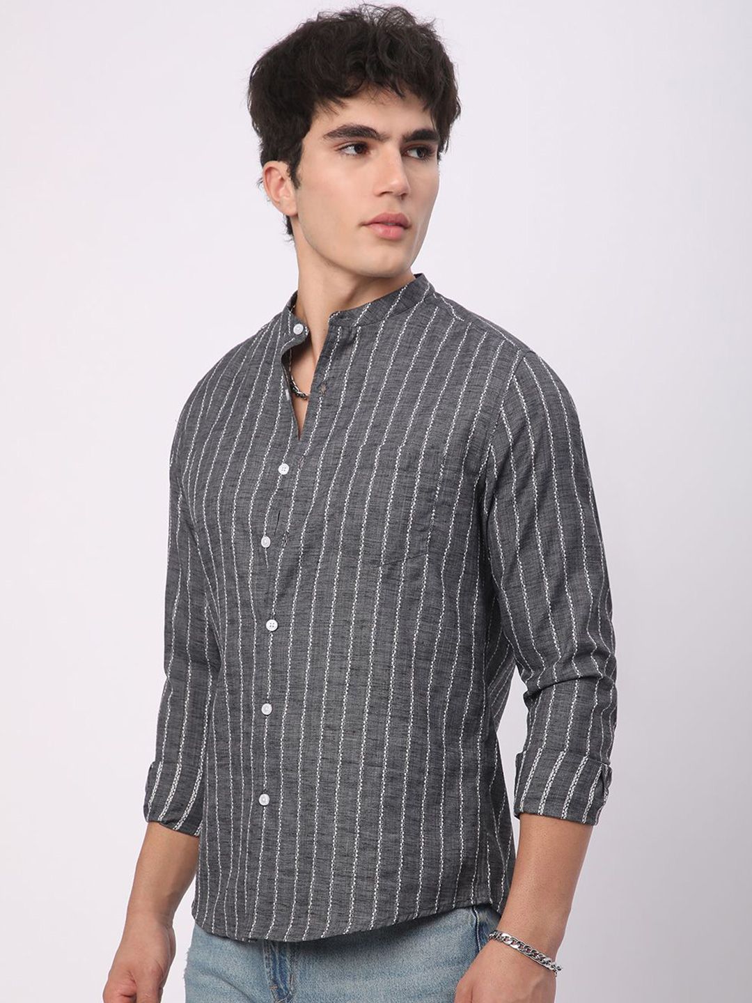 VASTRADO Men Classic Slim Fit Opaque Striped Casual Shirt