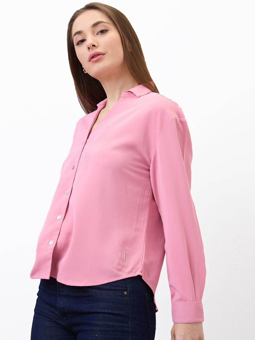 SPYKAR Women Regular Fit Spread Collar Solid Casual Shirt