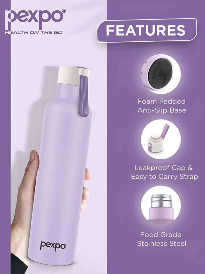 Pexpo Oslo Orchid Purple ISI Certified Thermosteel Hot and Cold Flask Water Bottle 1000ml