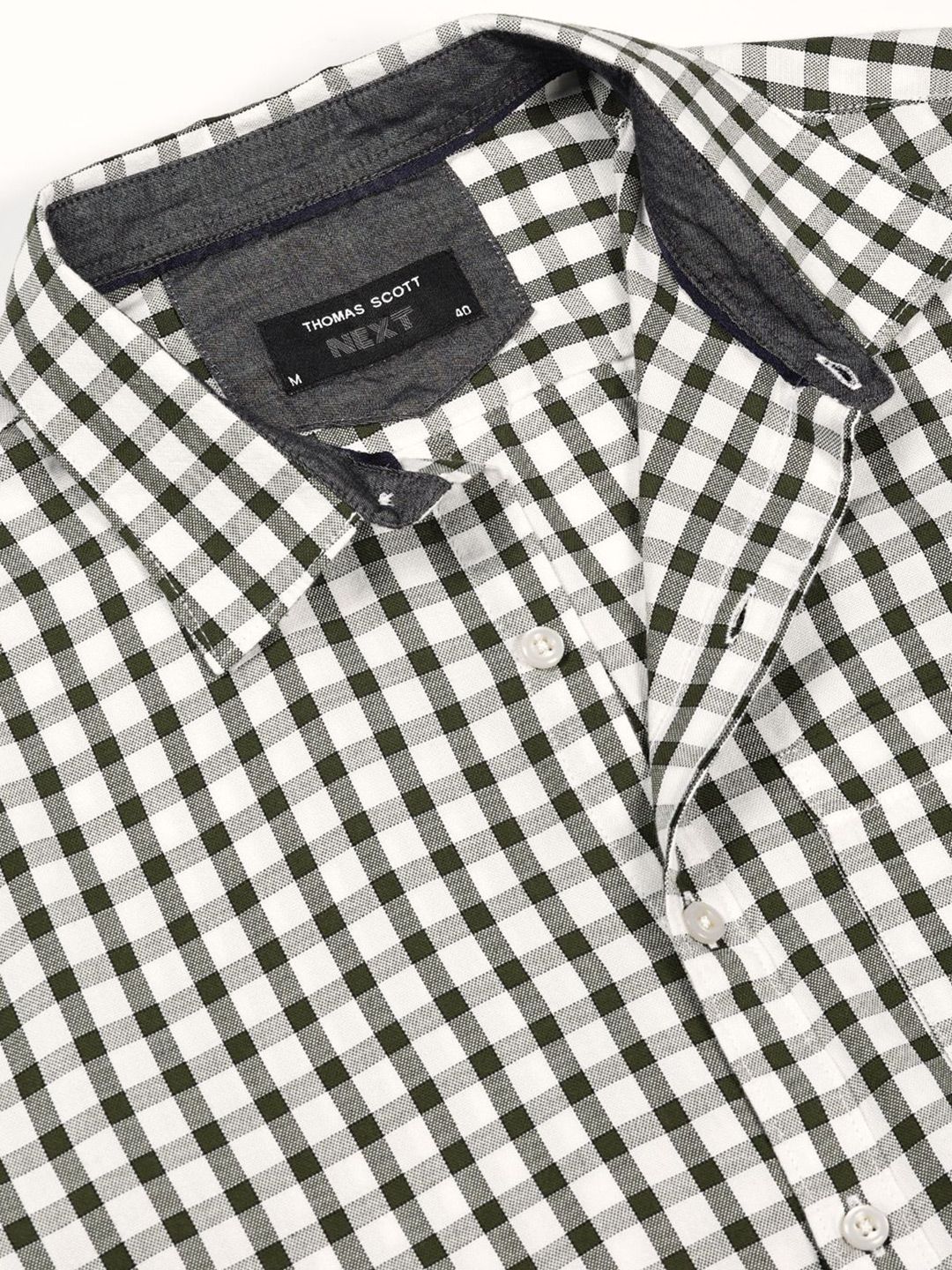 Thomas Scott Men Smart Spread Collar Micro Checked Cotton Slim Fit Casual Shirt