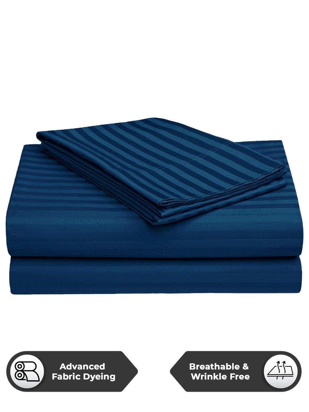 Story@home Navy Blue Striped 300 TC Queen Bedsheet Set 2.25 m X 2.50 m