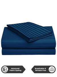 Story@home Navy Blue Striped 300 TC Queen Bedsheet Set 2.25 m X 2.50 m