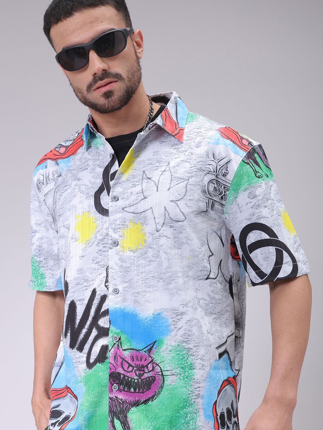 The Indian Garage Co Men Cutaway Collar Conversational Printed Boxy Fit Resortwear Shirt