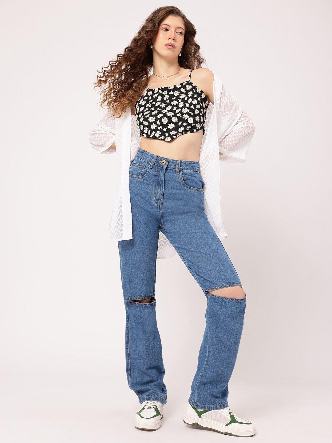 DressBerry Women Urban Utopia Pure Cotton Straight Fit Slash Knee Jeans