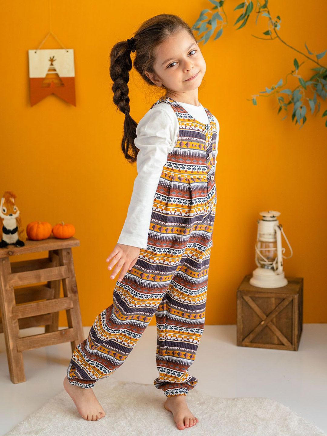 YK Girls Printed Cotton Jumpsuit With T-Shirt