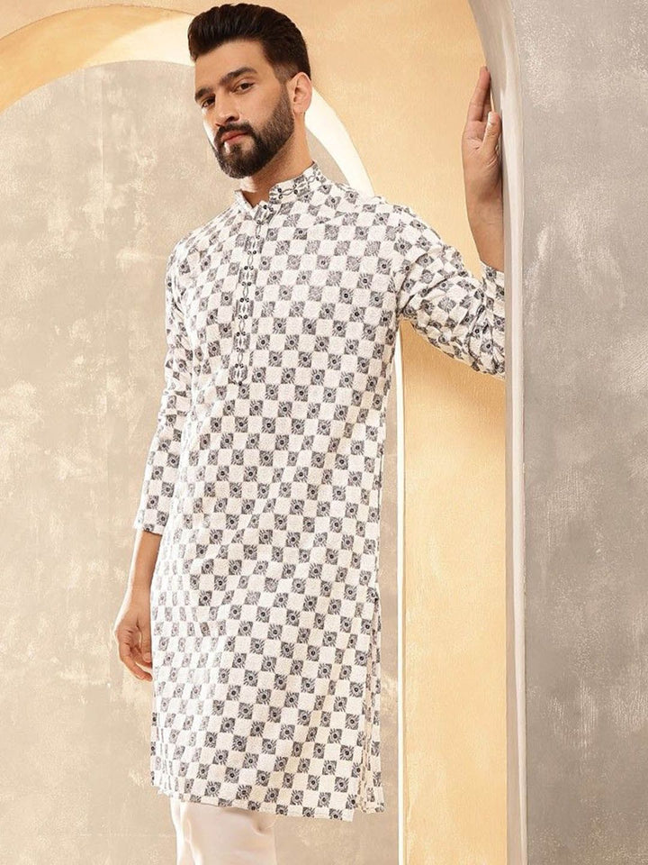 SOJANYA Kurta Kerja Benang Sulam Geometri Lelaki