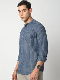 Vastrado Pure Cotton Striped Mandarin Collar Dobby A-Line Short Kurta