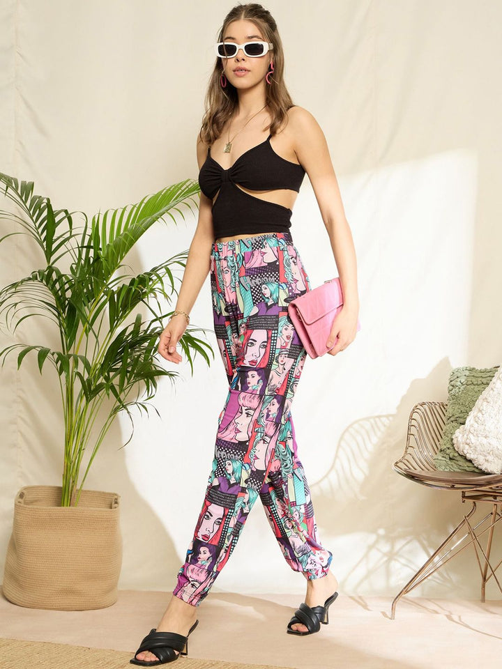 Berrylush Women Floral Printed High-Rise Trousers