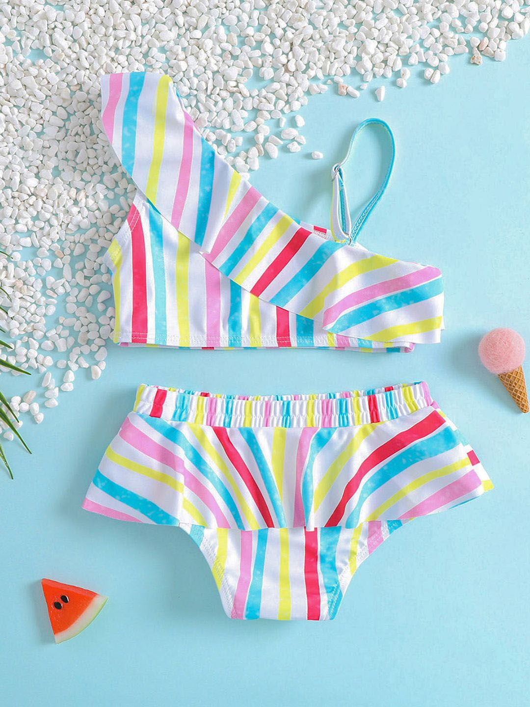 YK Girls Striped Top & Briefs Swim Set