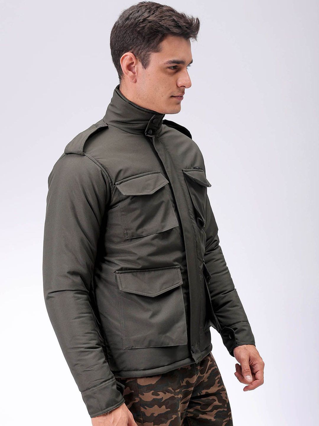 The Indian Garage Co Men Slim Fit Military Bomber Utility Jacket